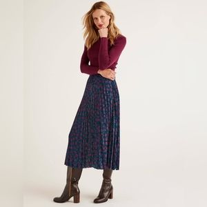 Boden Camille Pleated Leopard Floral Print Midi Skirt Size 12 NWT